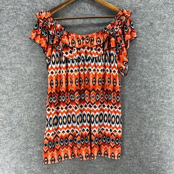 Cato Top Women 18/20W Plus Orange Striped Short Sleeve Round Neck Pullover - Picture 2 of 7